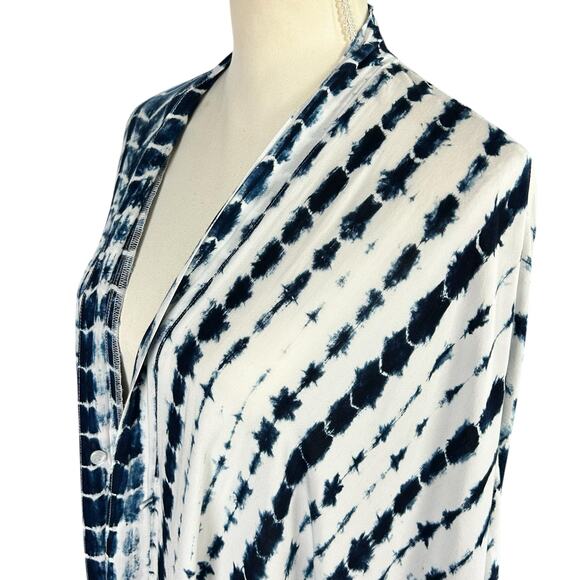 Style Park 1 Kimono One Size Blue White Pockets Single Button Closure Cover Up - Picture 7 of 12